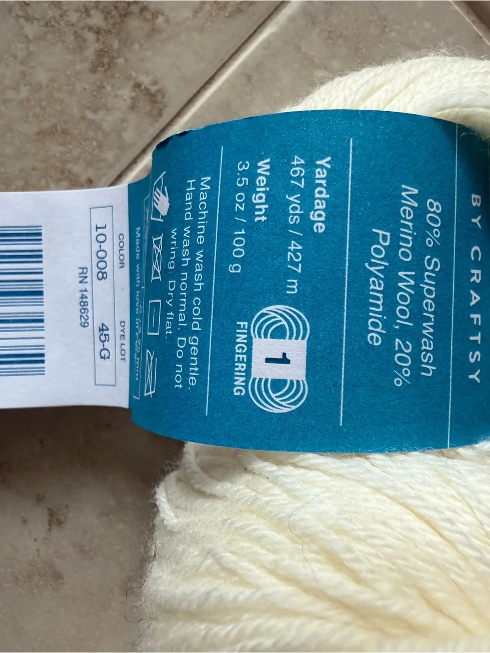 Cloudborn Fibers Merino Superwash Sock Twist Yarn - Ecru